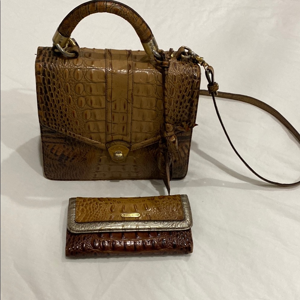Brahmin‎ Brown Crocodile Satchel Bag w/matching Wallet